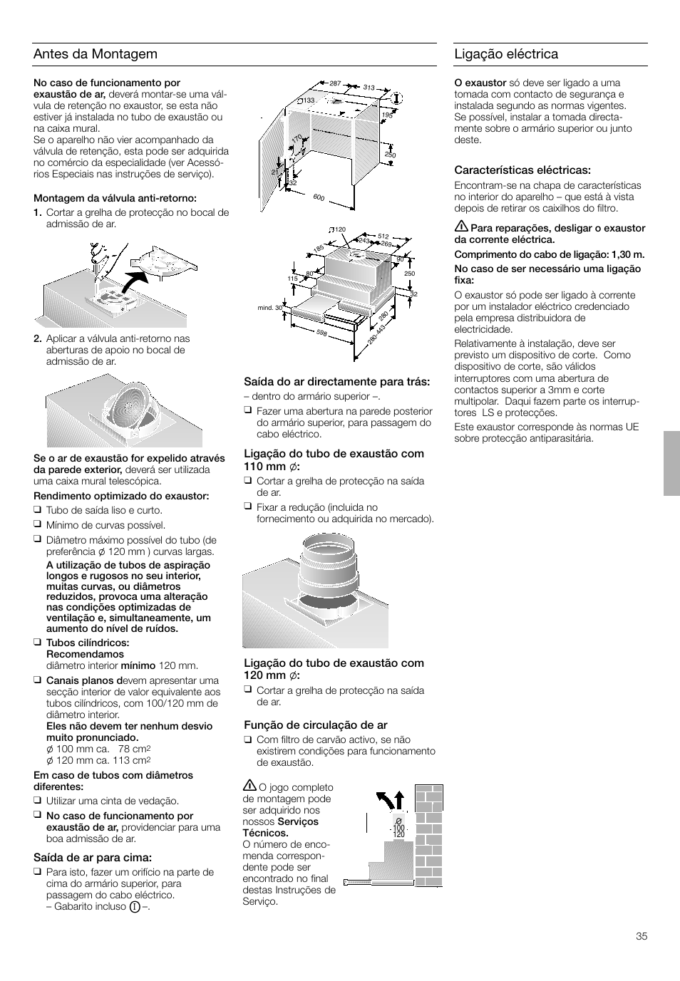 Antes da montagem, Ligação eléctrica | Bosch DHI645H grau-metallic Flachschirmhaube 60 cm User Manual | Page 35 / 40