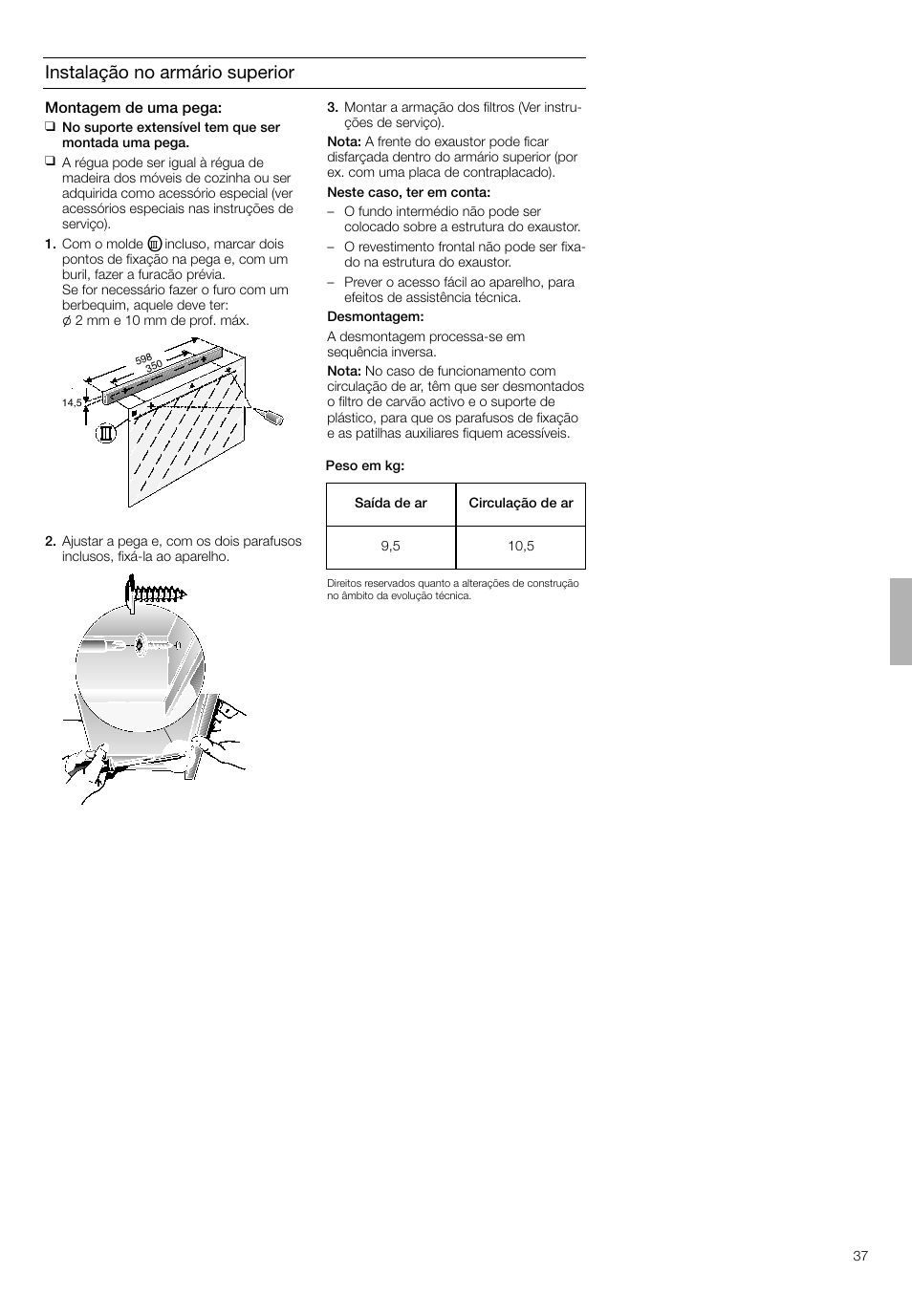 Instalação no armário superior | Bosch DHI645H grau-metallic Flachschirmhaube 60 cm User Manual | Page 37 / 40