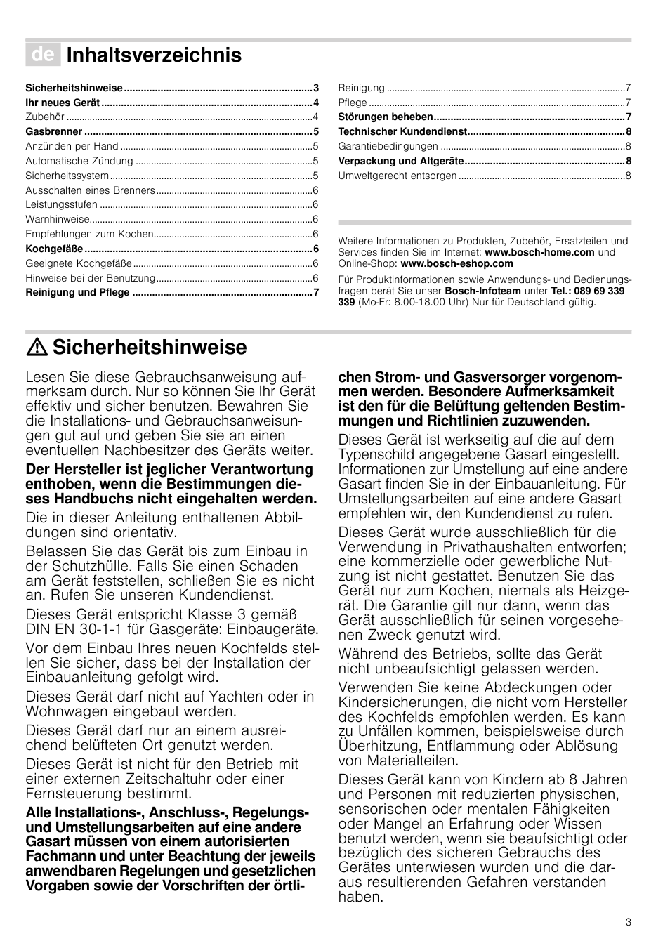 Bosch PCQ875B21E Gas-Kochstelle Edelstahl 75 cm User Manual | Page 3 / 52