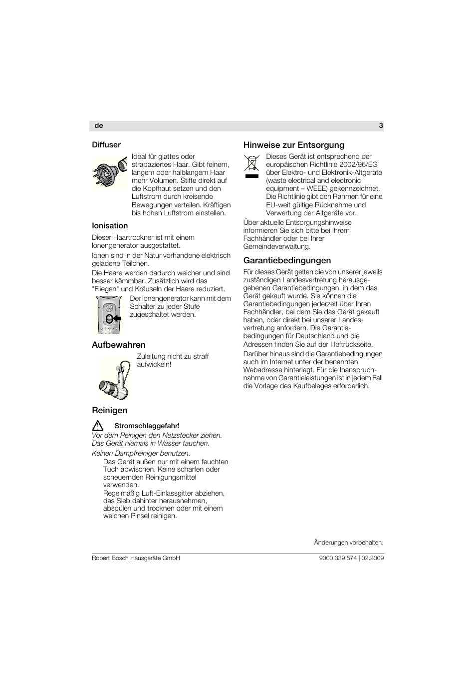 Bosch PHD7967 Haartrockner FancyTouch User Manual | Page 3 / 47