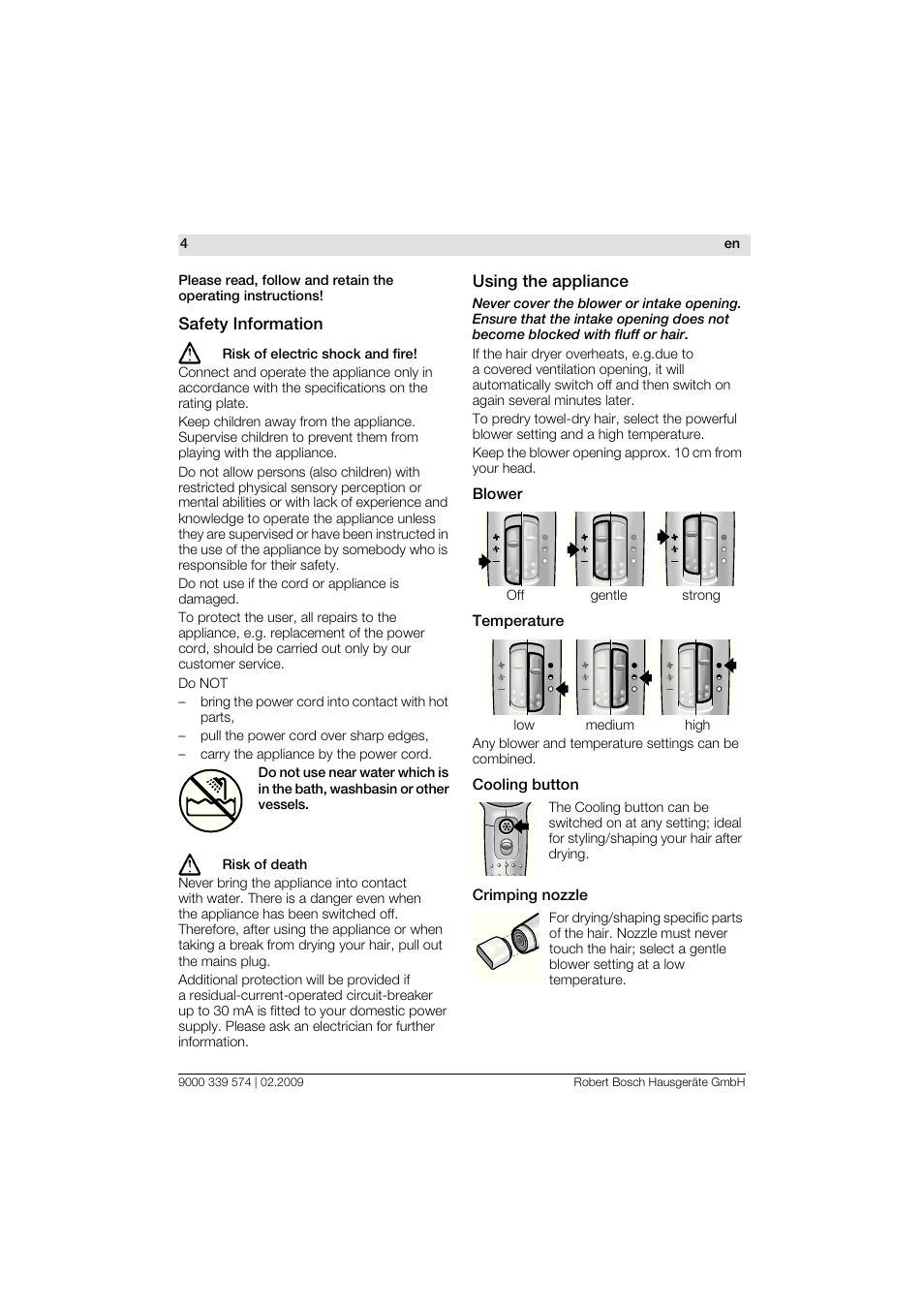 Bosch PHD7967 Haartrockner FancyTouch User Manual | Page 4 / 47