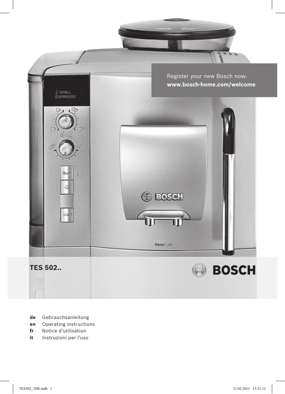 Bosch TES50251DE VeroCafe Kaffeevollautomat silber User Manual | 88 pages