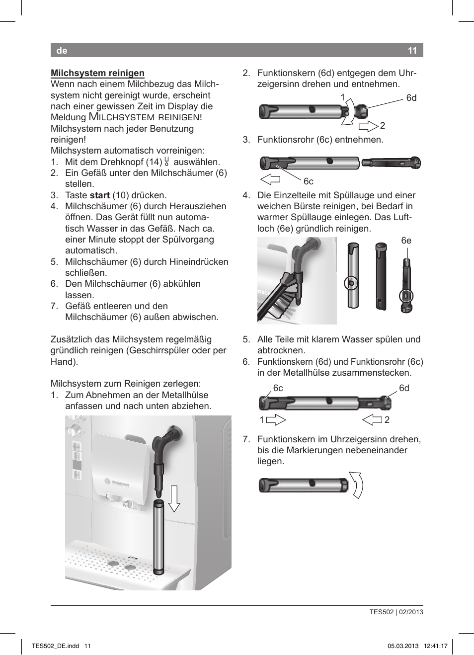 Milchsystem reinigen | Bosch TES50251DE VeroCafe Kaffeevollautomat silber User Manual | Page 15 / 88