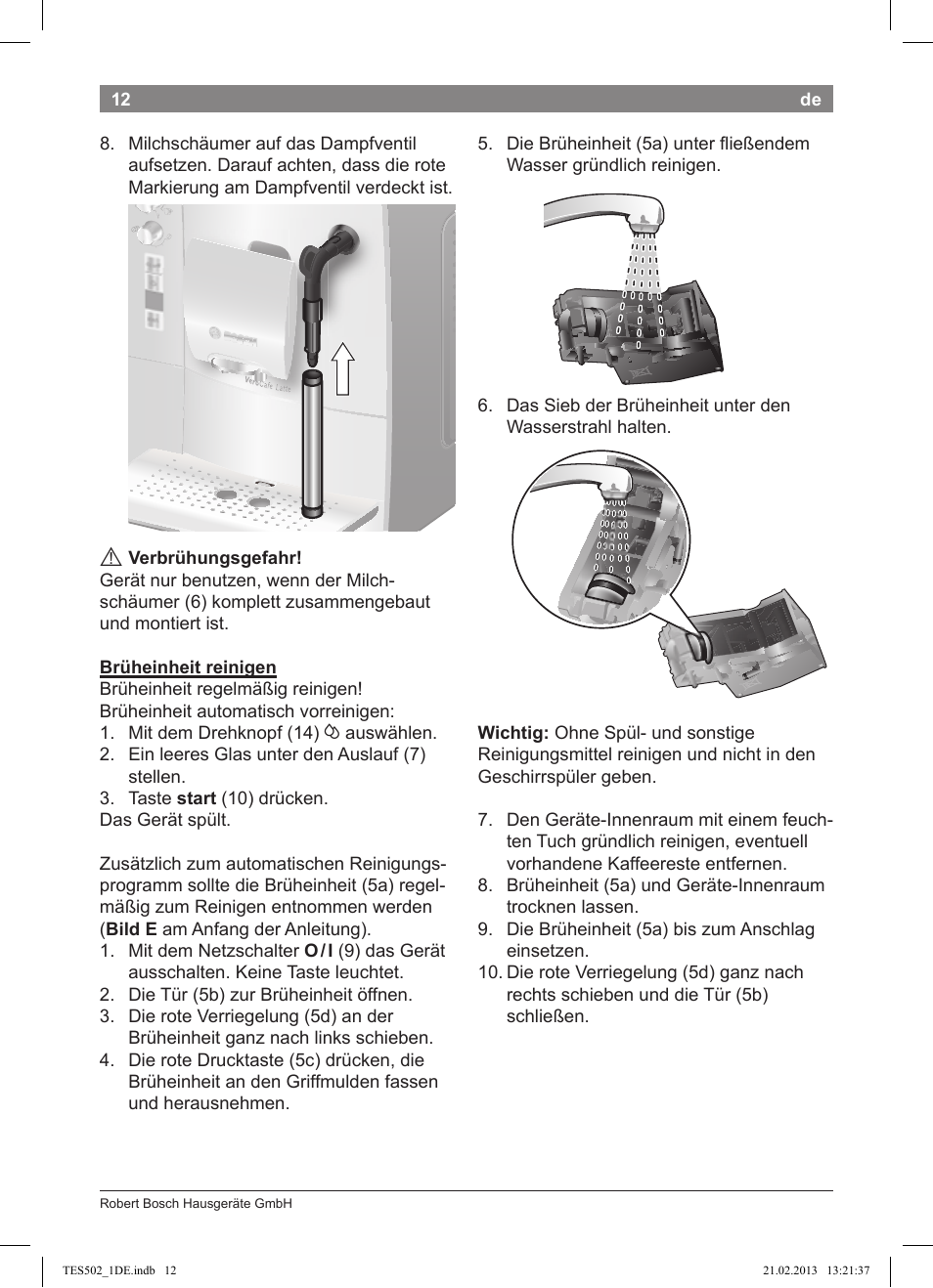 Bosch TES50251DE VeroCafe Kaffeevollautomat silber User Manual | Page 16 / 88