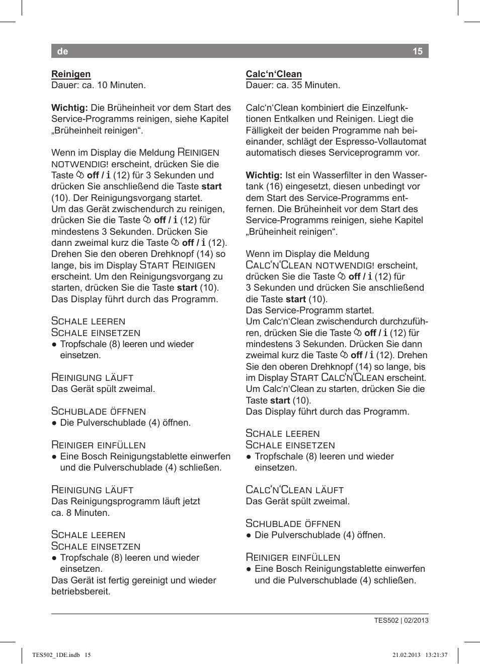 Bosch TES50251DE VeroCafe Kaffeevollautomat silber User Manual | Page 19 / 88