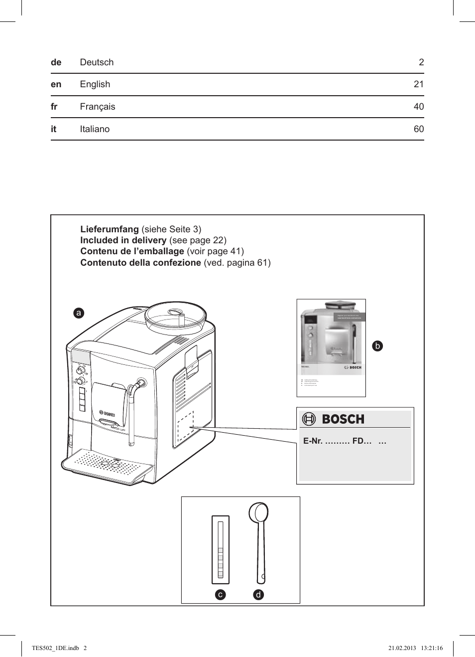 Bosch TES50251DE VeroCafe Kaffeevollautomat silber User Manual | Page 2 / 88