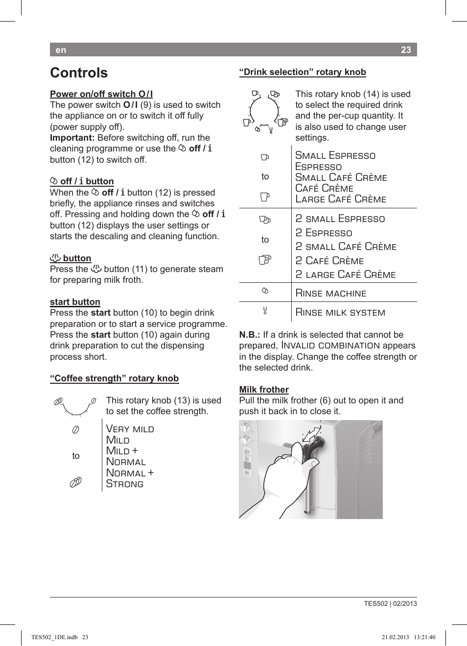 Controls | Bosch TES50251DE VeroCafe Kaffeevollautomat silber User Manual | Page 27 / 88