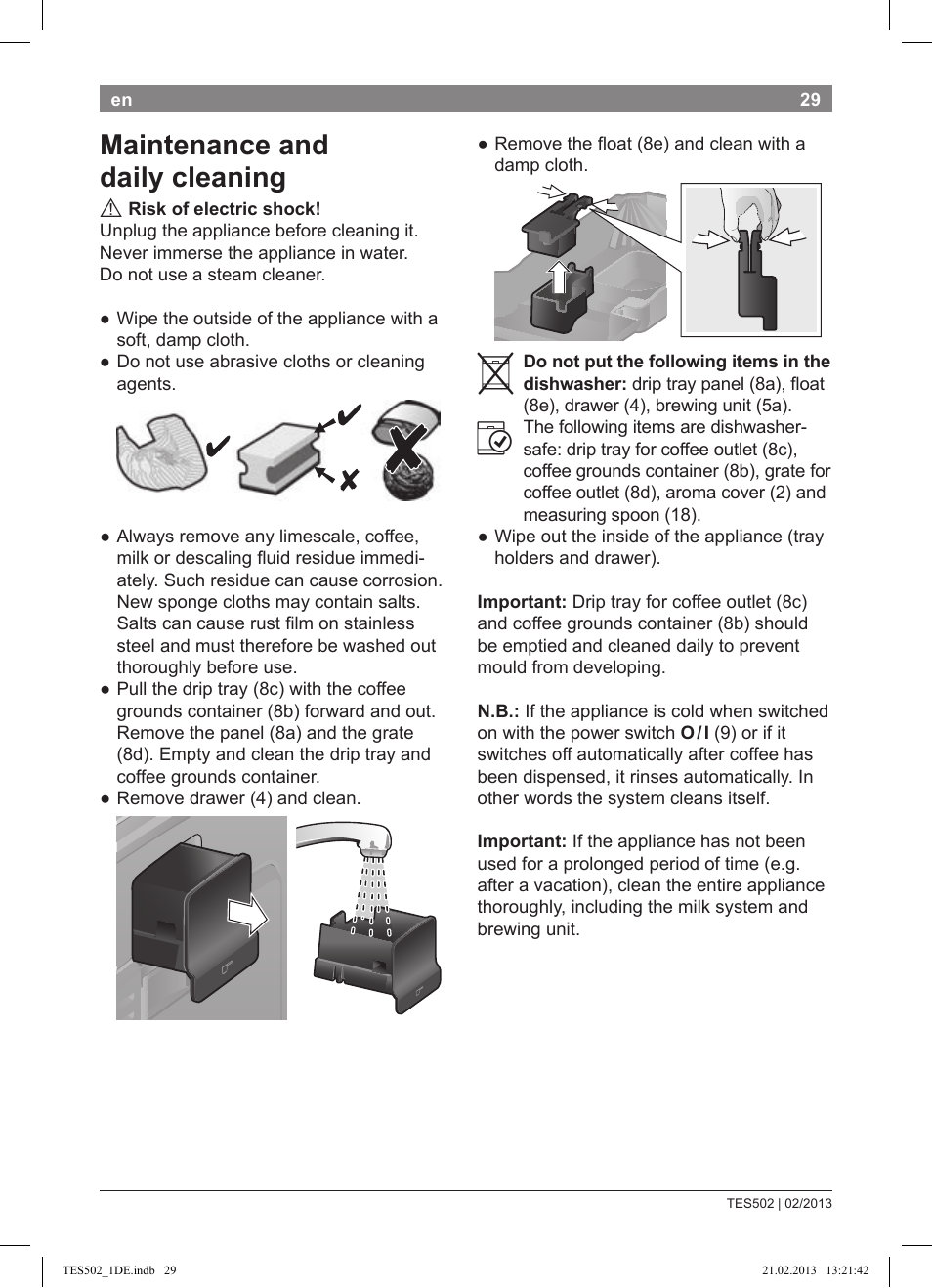 Maintenance and daily cleaning | Bosch TES50251DE VeroCafe Kaffeevollautomat silber User Manual | Page 33 / 88