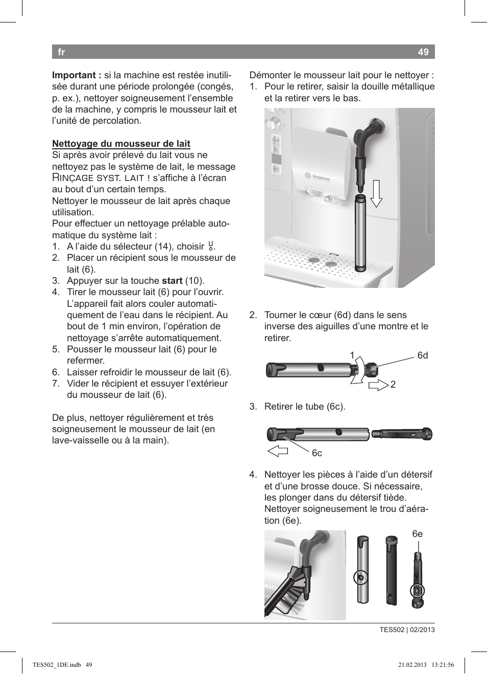 Rinçage syst. lait | Bosch TES50251DE VeroCafe Kaffeevollautomat silber User Manual | Page 53 / 88