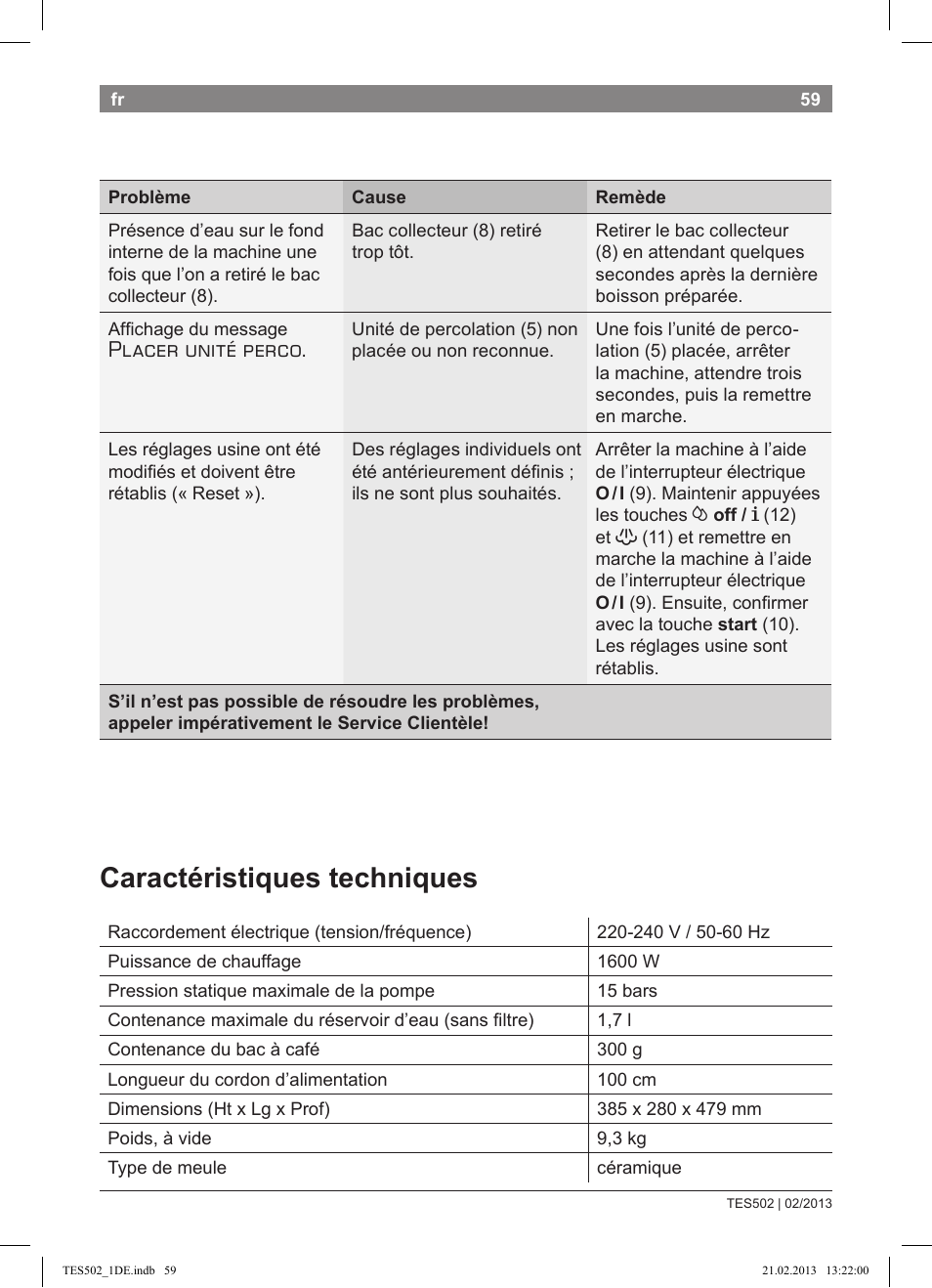 Caractéristiques techniques, Placer unité perco | Bosch TES50251DE VeroCafe Kaffeevollautomat silber User Manual | Page 63 / 88