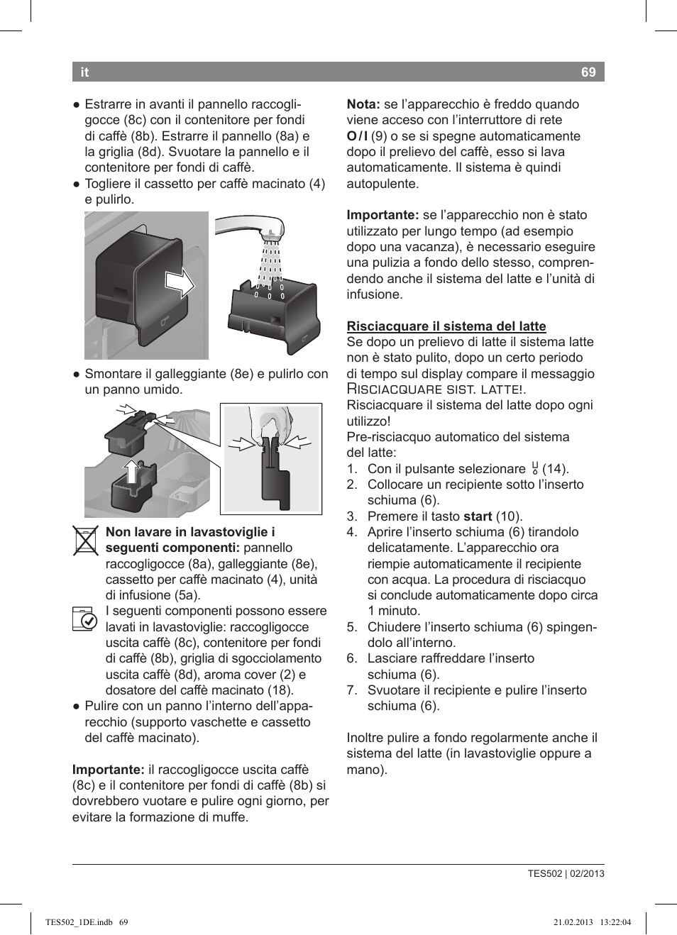 Risciacquare sist. latte | Bosch TES50251DE VeroCafe Kaffeevollautomat silber User Manual | Page 73 / 88