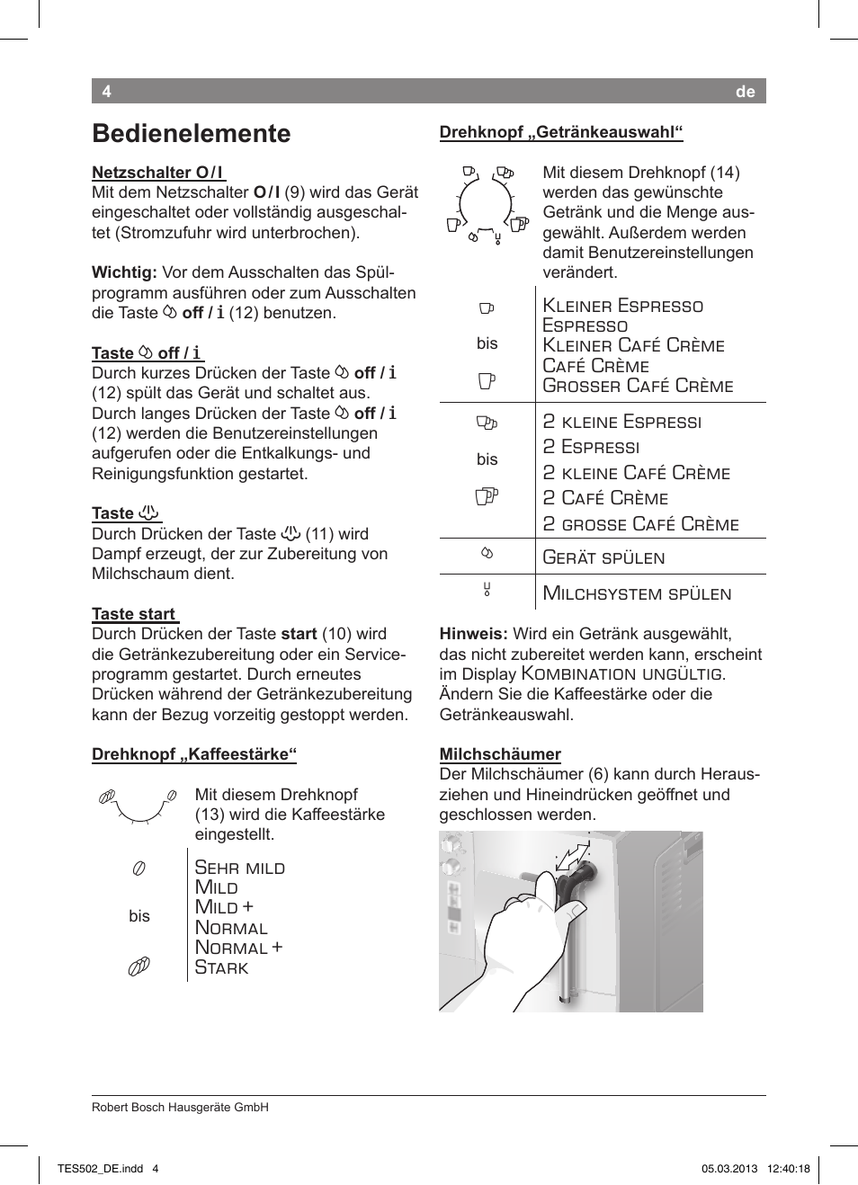 Bedienelemente | Bosch TES50251DE VeroCafe Kaffeevollautomat silber User Manual | Page 8 / 88
