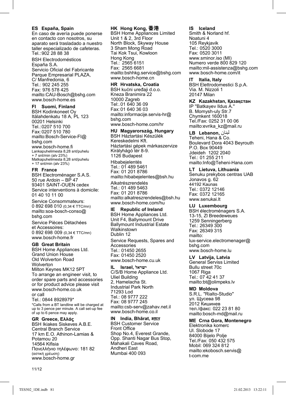 Bosch TES50251DE VeroCafe Kaffeevollautomat silber User Manual | Page 85 / 88