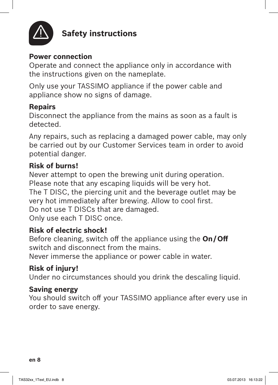 Bosch Multigetränkesystem TAS3203 Autumn Red User Manual | Page 10 / 66