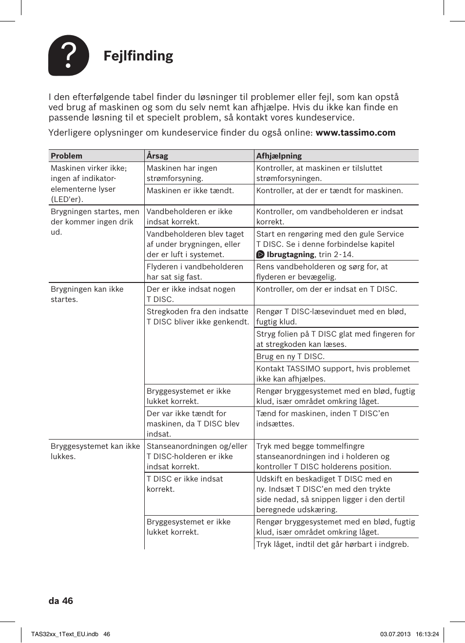 Fejlfinding | Bosch Multigetränkesystem TAS3203 Autumn Red User Manual | Page 48 / 66