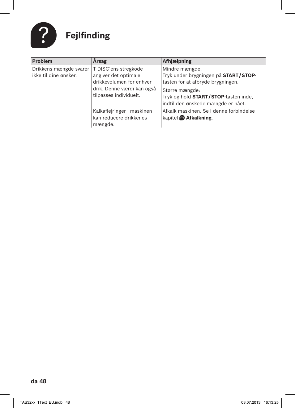 Fejlfinding | Bosch Multigetränkesystem TAS3203 Autumn Red User Manual | Page 50 / 66