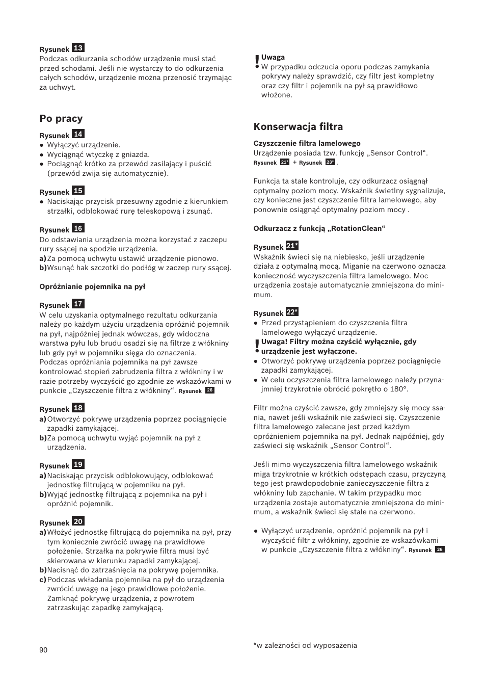Po pracy, Konserwacja ﬁltra | Bosch Relaxxx ProSilence66 Beutelloser Bodenstaubsauger BGS5SIL66A schwarz User Manual | Page 91 / 142