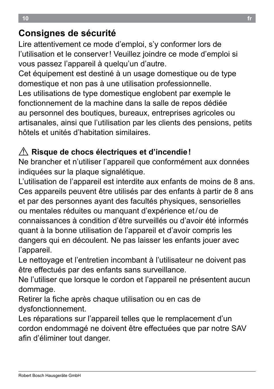 Consignes de sécurité | Bosch PHA2101 Warmluftstylingbürste StarShine CurlStyle User Manual | Page 12 / 87