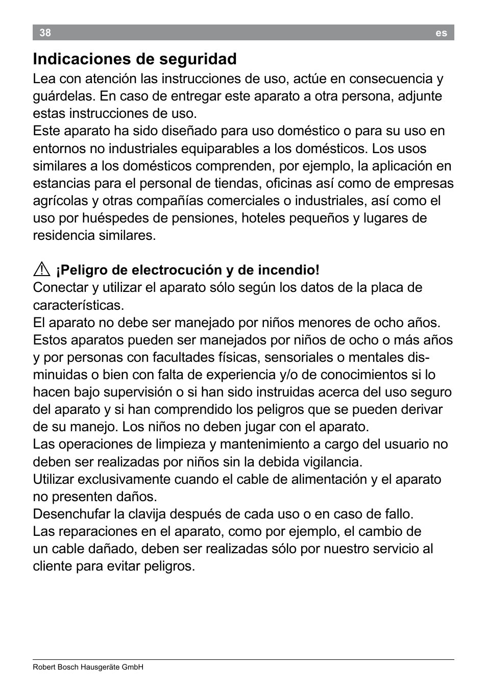 Indicaciones de seguridad | Bosch PHA2101 Warmluftstylingbürste StarShine CurlStyle User Manual | Page 40 / 87