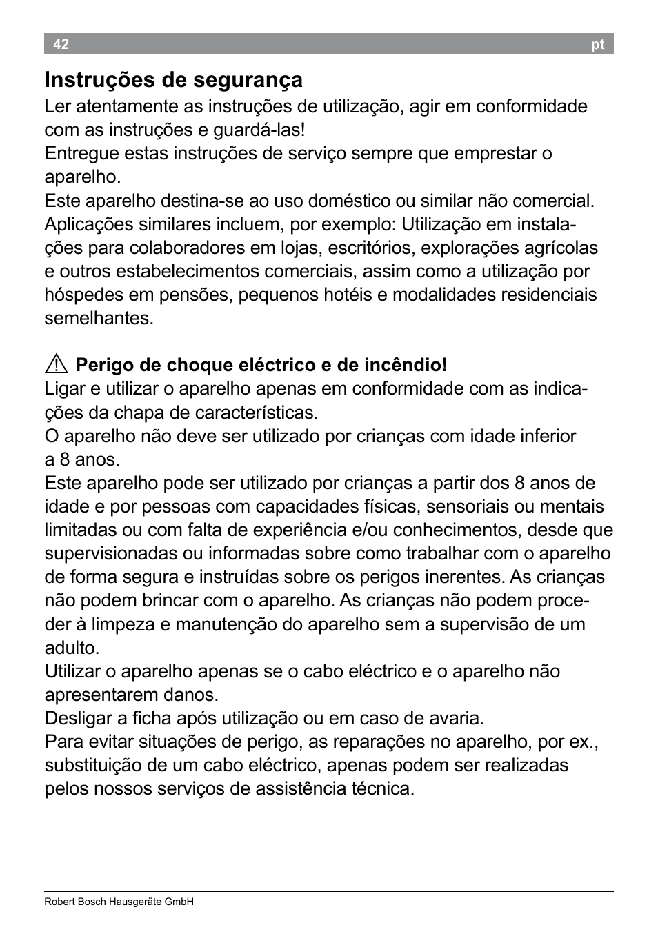 Instruções de segurança | Bosch PHA2101 Warmluftstylingbürste StarShine CurlStyle User Manual | Page 44 / 87