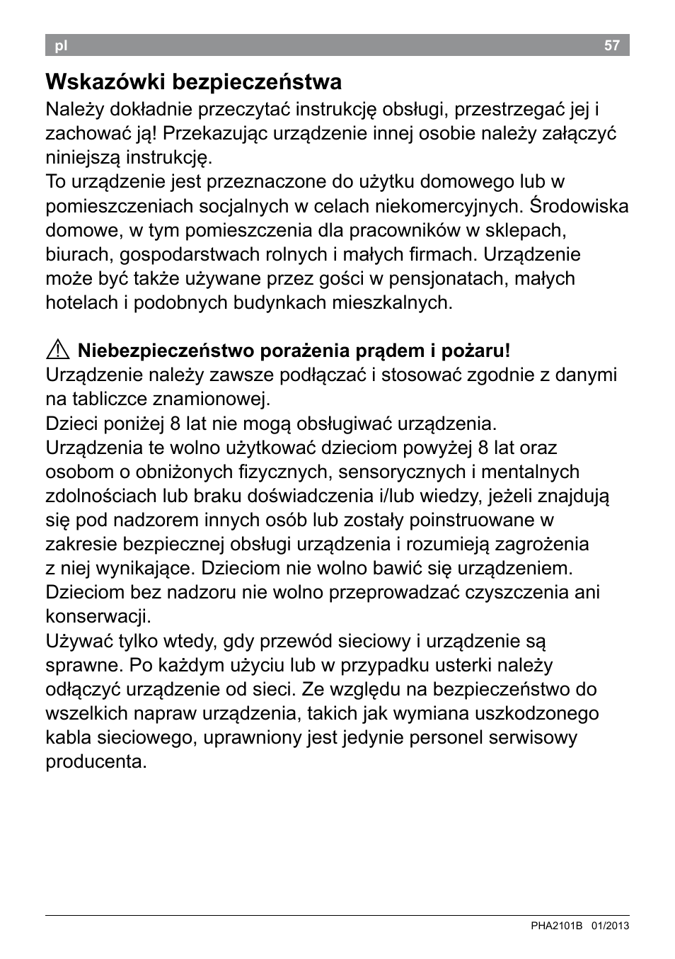 Wskazówki bezpieczeństwa | Bosch PHA2101 Warmluftstylingbürste StarShine CurlStyle User Manual | Page 59 / 87