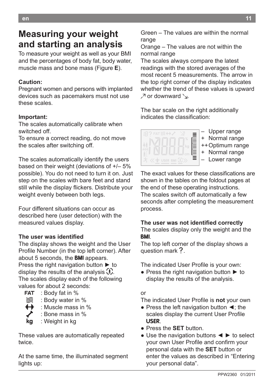 Measuring your weight and starting an analysis | Bosch PPW2360 Analysewaage elektronisch AxxenceAnalysis Graphic User Manual | Page 15 / 130