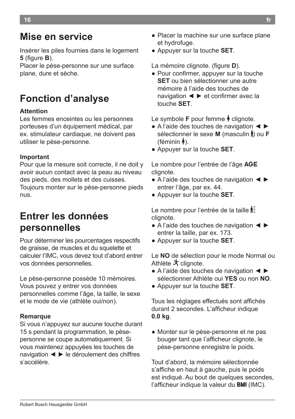 Mise en service, Fonction d’analyse, Entrer les données personnelles | Bosch PPW2360 Analysewaage elektronisch AxxenceAnalysis Graphic User Manual | Page 20 / 130