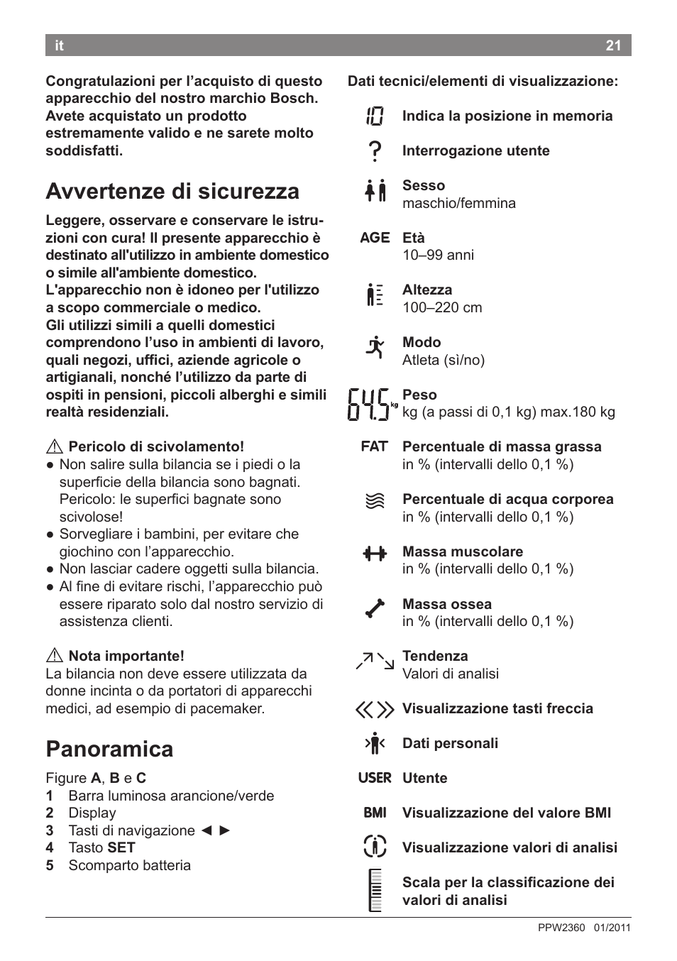 Avvertenze di sicurezza, Panoramica | Bosch PPW2360 Analysewaage elektronisch AxxenceAnalysis Graphic User Manual | Page 25 / 130