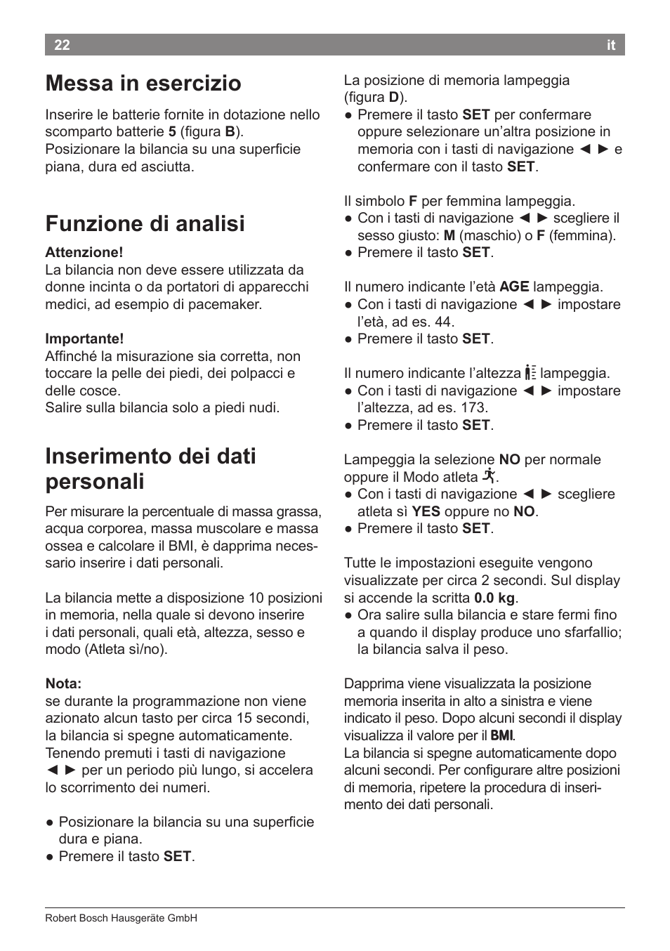 Messa in esercizio, Funzione di analisi, Inserimento dei dati personali | Bosch PPW2360 Analysewaage elektronisch AxxenceAnalysis Graphic User Manual | Page 26 / 130