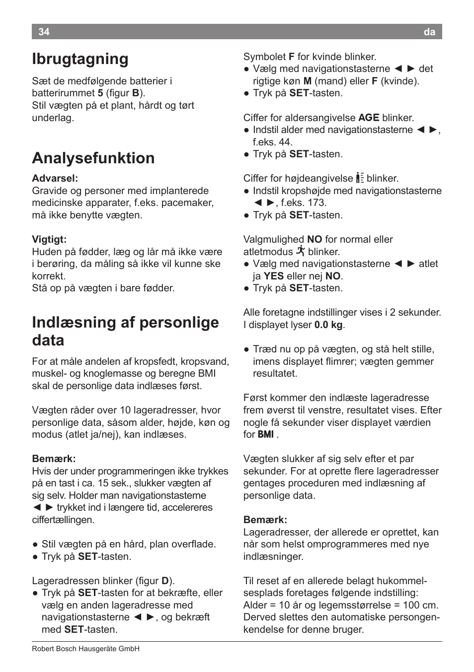 Ibrugtagning, Analysefunktion, Indlæsning af personlige data | Bosch PPW2360 Analysewaage elektronisch AxxenceAnalysis Graphic User Manual | Page 38 / 130