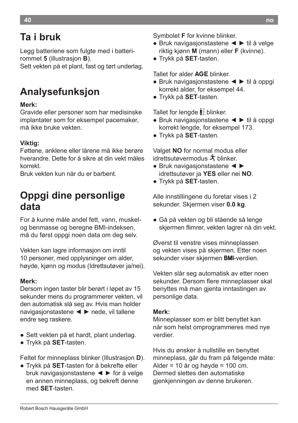 Ta i bruk, Analysefunksjon, Oppgi dine personlige data | Bosch PPW2360 Analysewaage elektronisch AxxenceAnalysis Graphic User Manual | Page 44 / 130