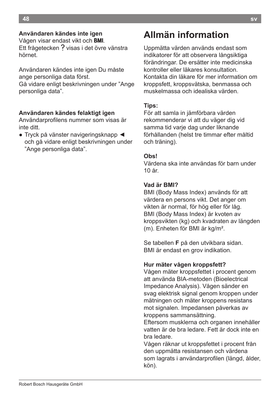 Allmän information | Bosch PPW2360 Analysewaage elektronisch AxxenceAnalysis Graphic User Manual | Page 52 / 130