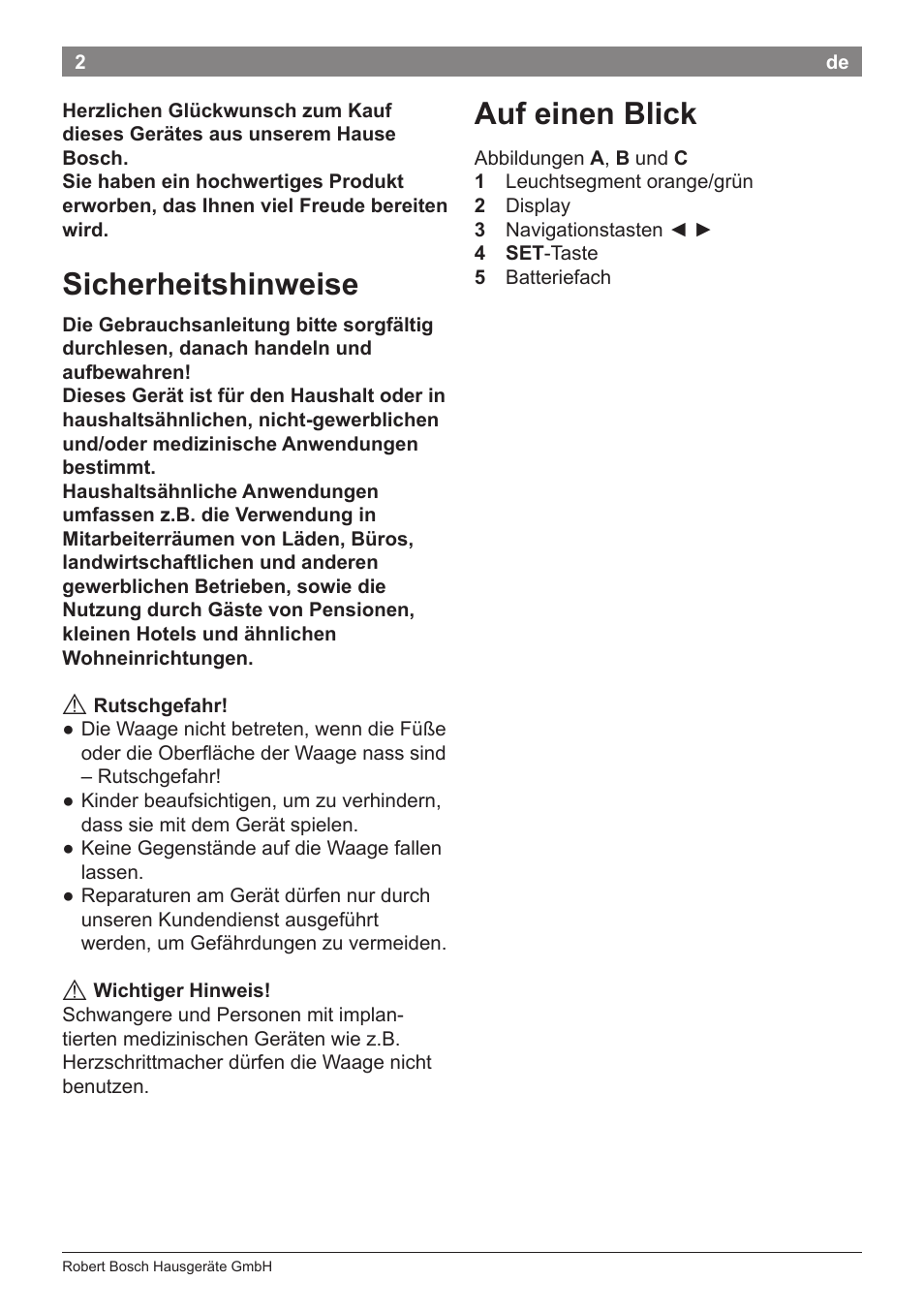 Sicherheitshinweise, Auf einen blick | Bosch PPW2360 Analysewaage elektronisch AxxenceAnalysis Graphic User Manual | Page 6 / 130