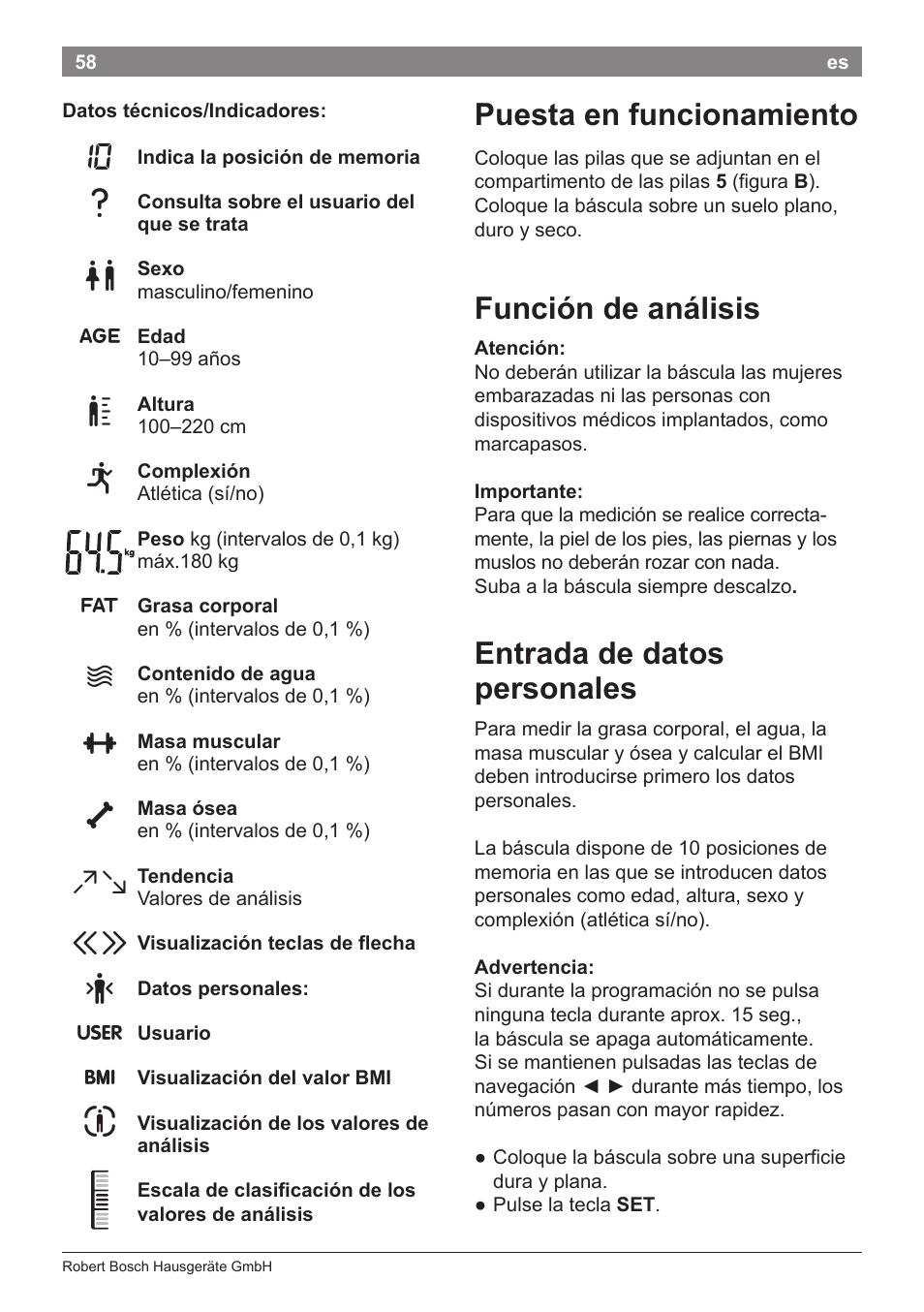 Puesta en funcionamiento, Función de análisis, Entrada de datos personales | Bosch PPW2360 Analysewaage elektronisch AxxenceAnalysis Graphic User Manual | Page 62 / 130