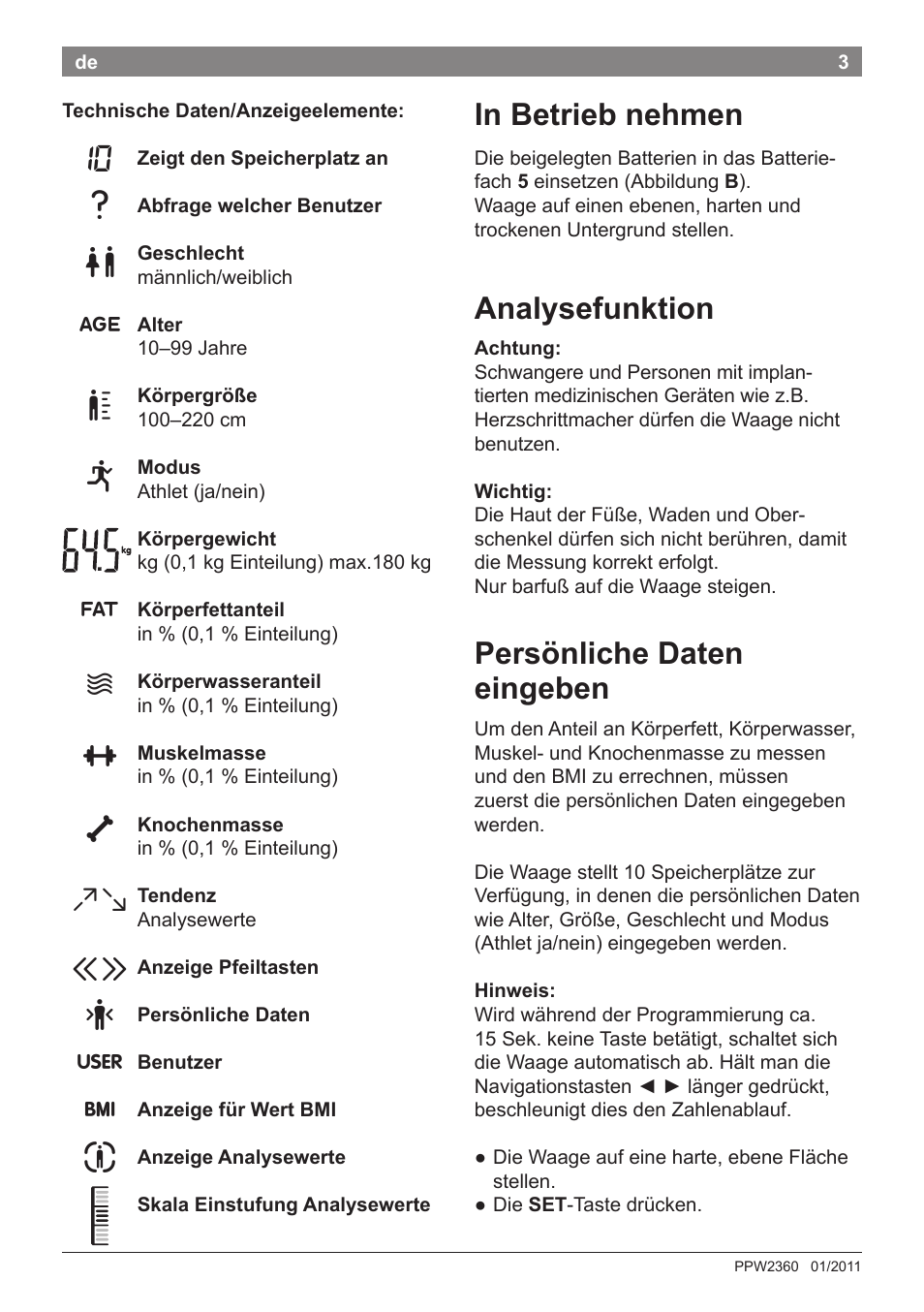 Analysefunktion, Persönliche daten eingeben | Bosch PPW2360 Analysewaage elektronisch AxxenceAnalysis Graphic User Manual | Page 7 / 130