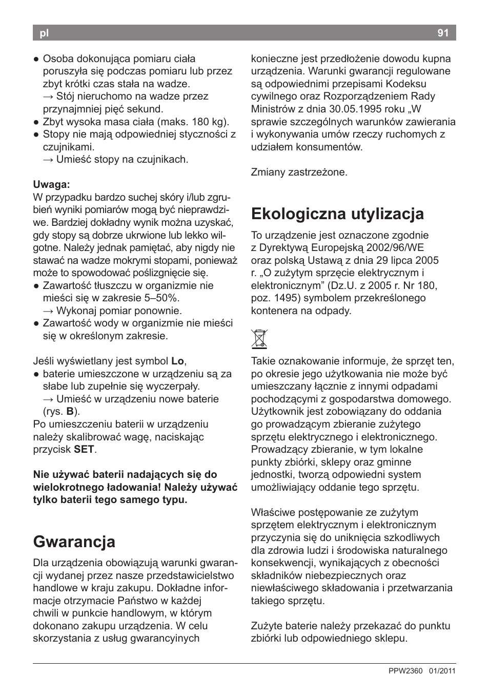Gwarancja, Ekologiczna utylizacja | Bosch PPW2360 Analysewaage elektronisch AxxenceAnalysis Graphic User Manual | Page 95 / 130