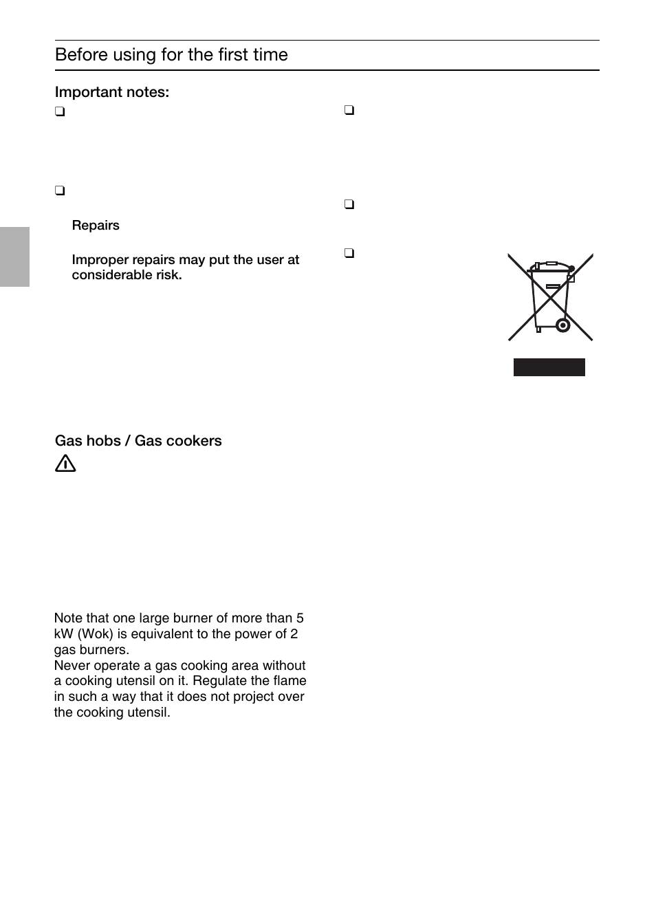 Before using for the first time | Bosch DIC046750 Edelstahl Inselesse 40 cm User Manual | Page 12 / 92