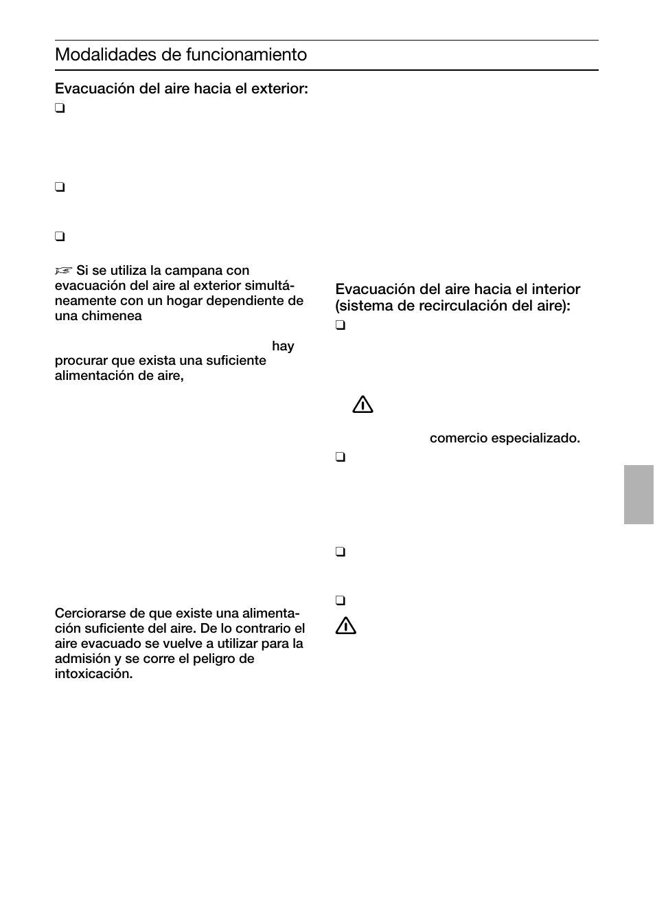 Modalidades de funcionamiento | Bosch DIC046750 Edelstahl Inselesse 40 cm User Manual | Page 43 / 92