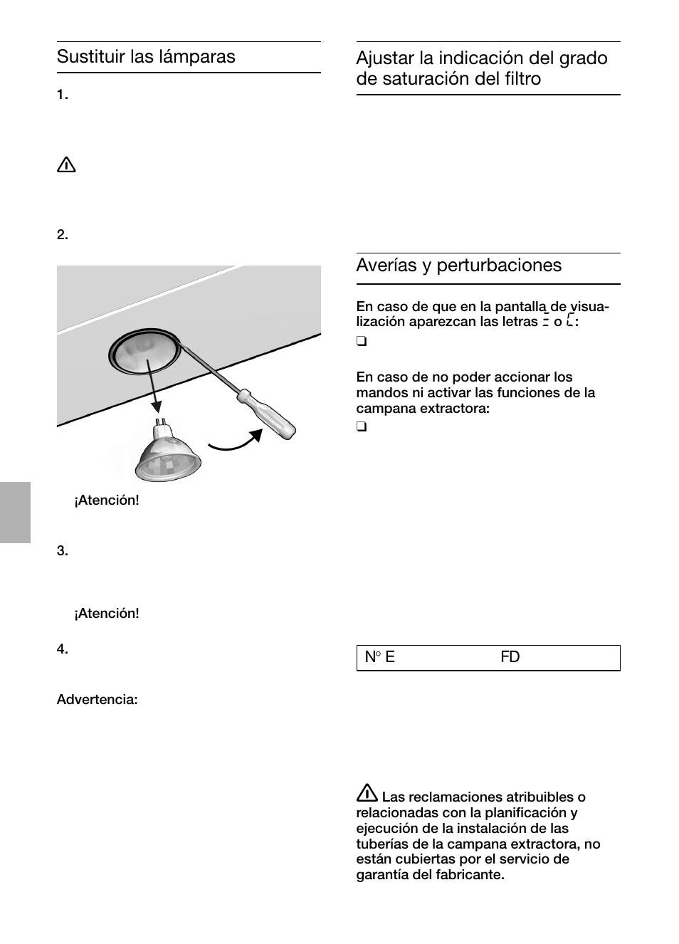 Sustituir las lámparas averías y perturbaciones | Bosch DIC046750 Edelstahl Inselesse 40 cm User Manual | Page 50 / 92