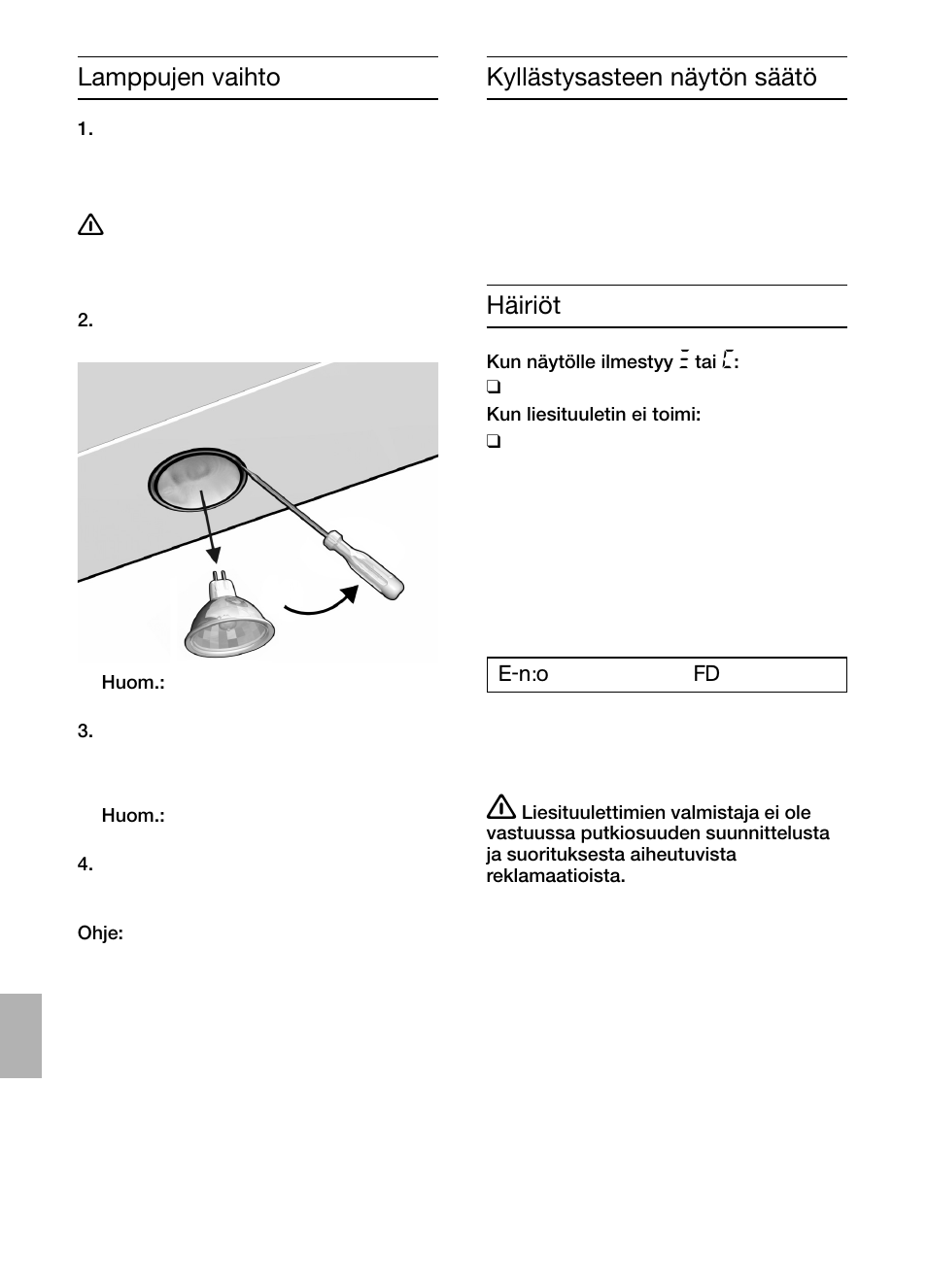 Lamppujen vaihto häiriöt, Kyllästysasteen näytön säätö | Bosch DIC046750 Edelstahl Inselesse 40 cm User Manual | Page 82 / 92