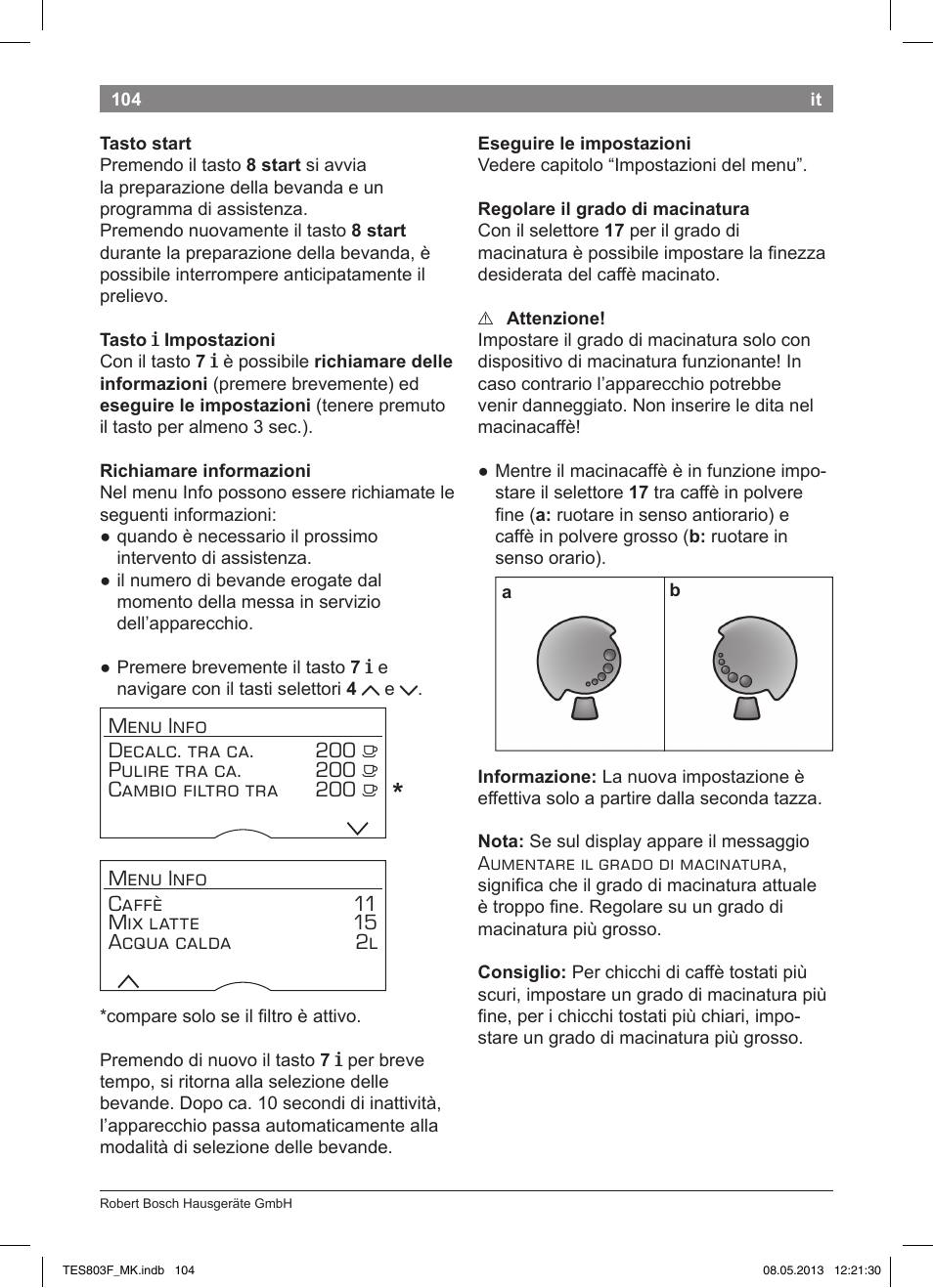 Bosch TES803F9DE VeroSelection exclusiv Kaffeevollautomat Front Edelstahl Gehäuse hochglanz anthrazit User Manual | Page 108 / 132