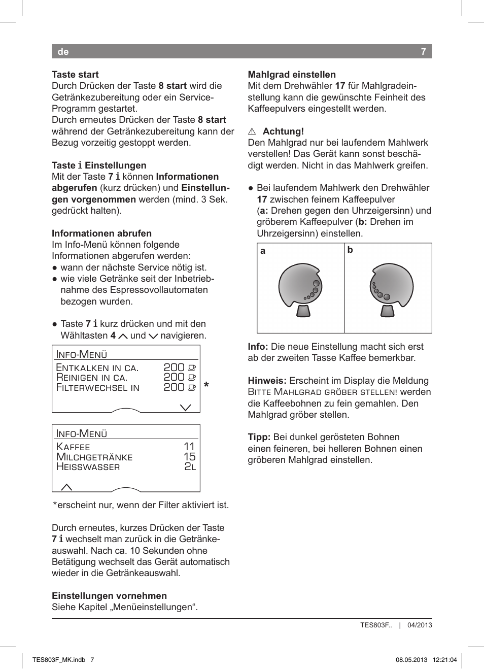 Bosch TES803F9DE VeroSelection exclusiv Kaffeevollautomat Front Edelstahl Gehäuse hochglanz anthrazit User Manual | Page 11 / 132