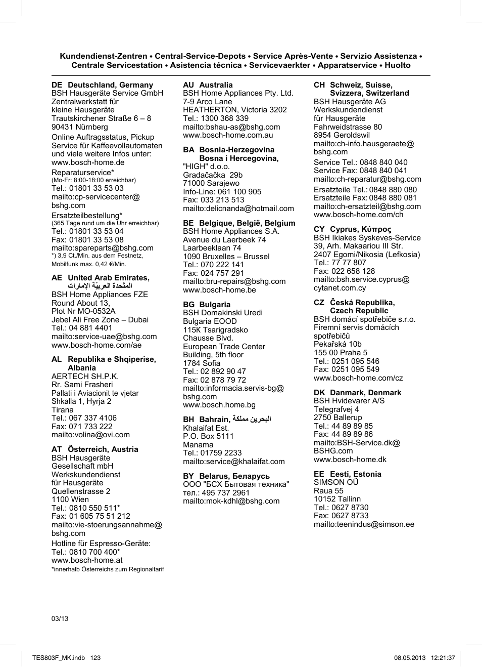 Bosch TES803F9DE VeroSelection exclusiv Kaffeevollautomat Front Edelstahl Gehäuse hochglanz anthrazit User Manual | Page 127 / 132