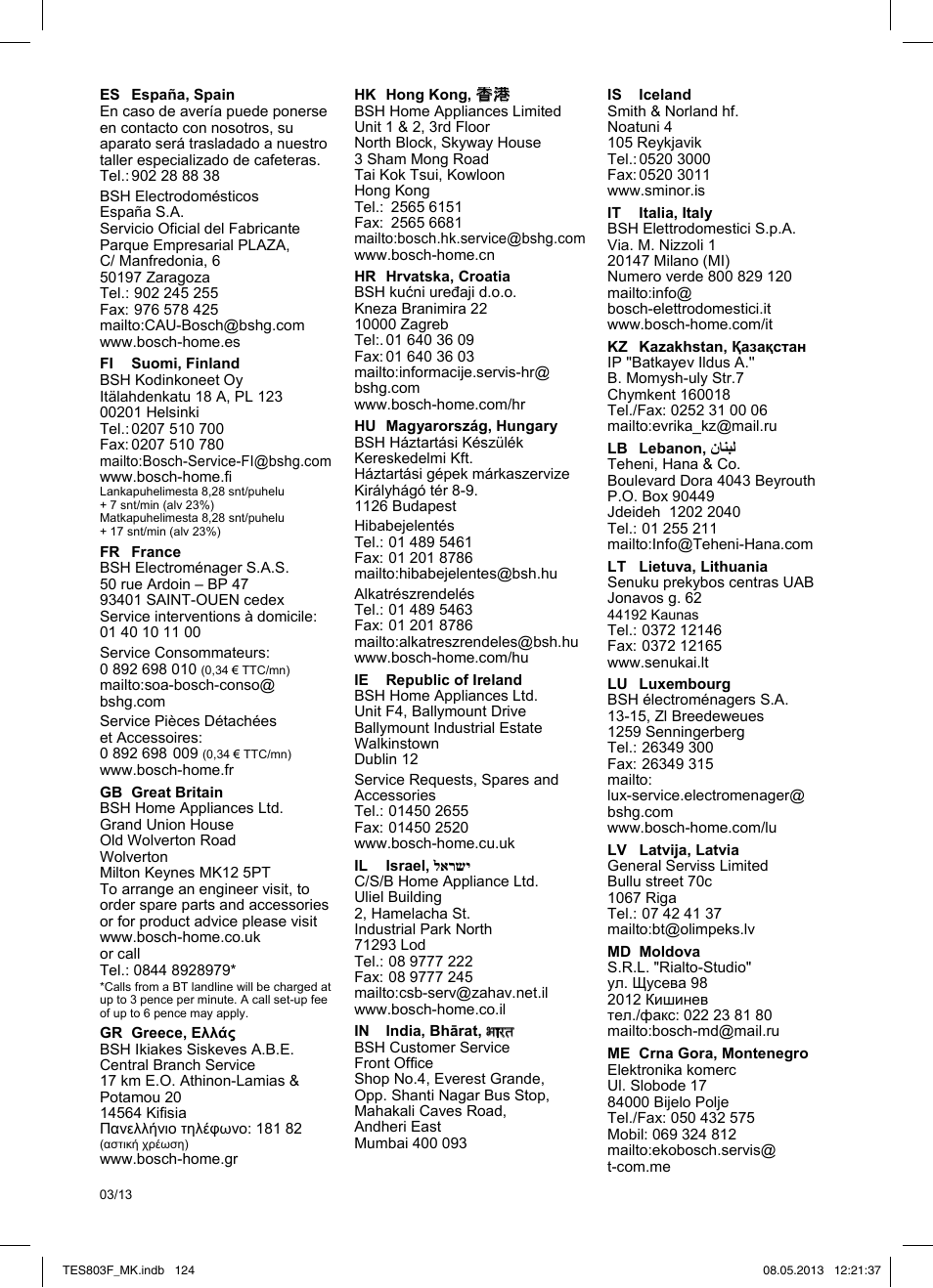 Bosch TES803F9DE VeroSelection exclusiv Kaffeevollautomat Front Edelstahl Gehäuse hochglanz anthrazit User Manual | Page 128 / 132