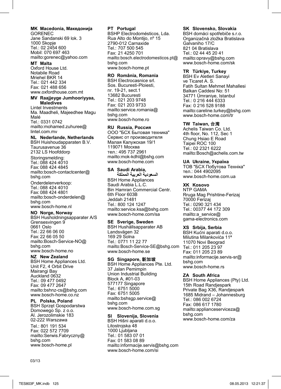 Bosch TES803F9DE VeroSelection exclusiv Kaffeevollautomat Front Edelstahl Gehäuse hochglanz anthrazit User Manual | Page 129 / 132