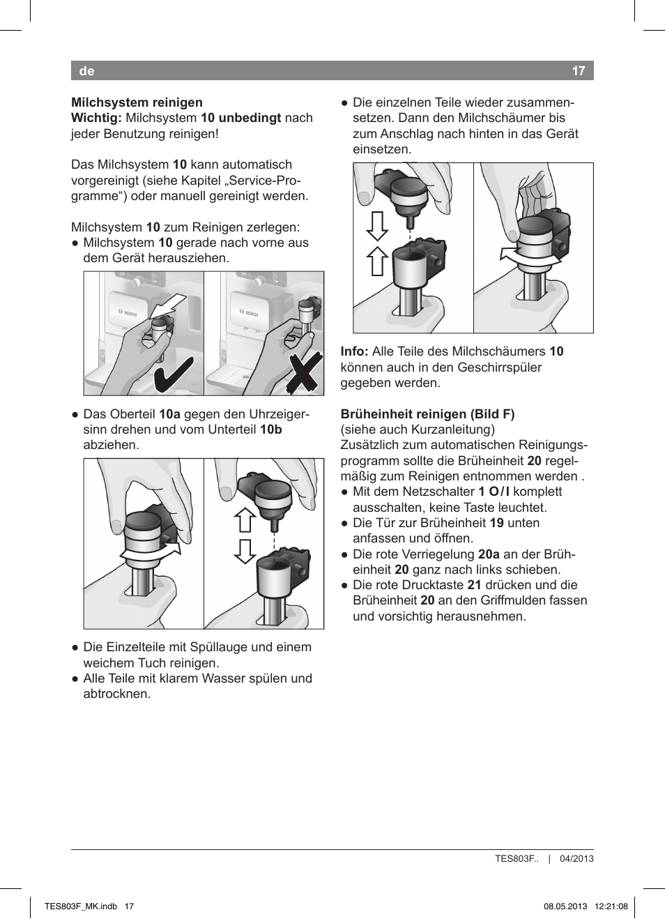 Bosch TES803F9DE VeroSelection exclusiv Kaffeevollautomat Front Edelstahl Gehäuse hochglanz anthrazit User Manual | Page 21 / 132