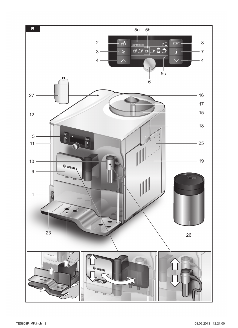 Bosch TES803F9DE VeroSelection exclusiv Kaffeevollautomat Front Edelstahl Gehäuse hochglanz anthrazit User Manual | Page 3 / 132