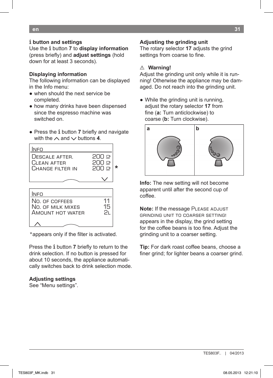 Bosch TES803F9DE VeroSelection exclusiv Kaffeevollautomat Front Edelstahl Gehäuse hochglanz anthrazit User Manual | Page 35 / 132