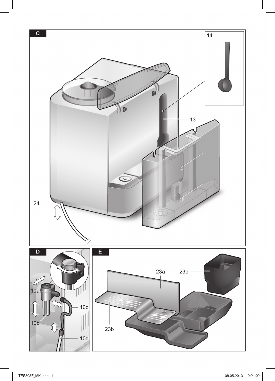 Bosch TES803F9DE VeroSelection exclusiv Kaffeevollautomat Front Edelstahl Gehäuse hochglanz anthrazit User Manual | Page 4 / 132