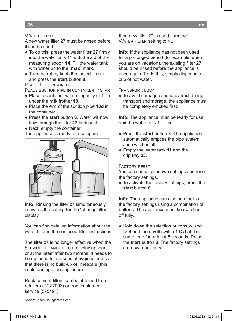 Bosch TES803F9DE VeroSelection exclusiv Kaffeevollautomat Front Edelstahl Gehäuse hochglanz anthrazit User Manual | Page 40 / 132